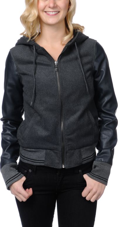 Dravus Girls Brighton Charcoal Grey Varsity Jacket