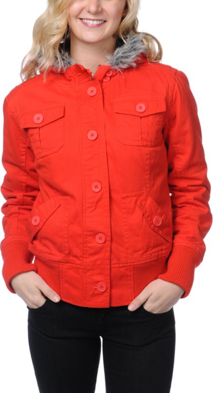 Empyre Girls Cicada Fiery Red Canvas Bomber Jacket