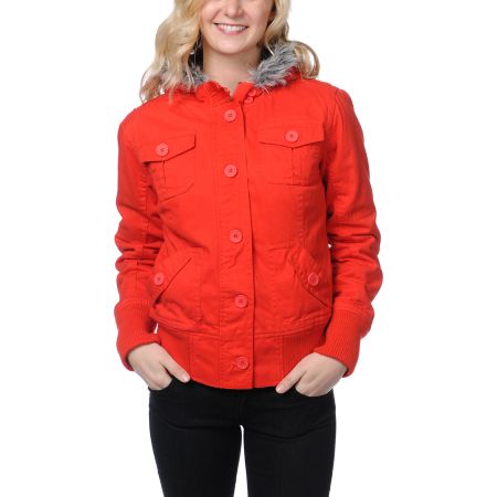 Empyre Girls Cicada Fiery Red Canvas Bomber Jacket