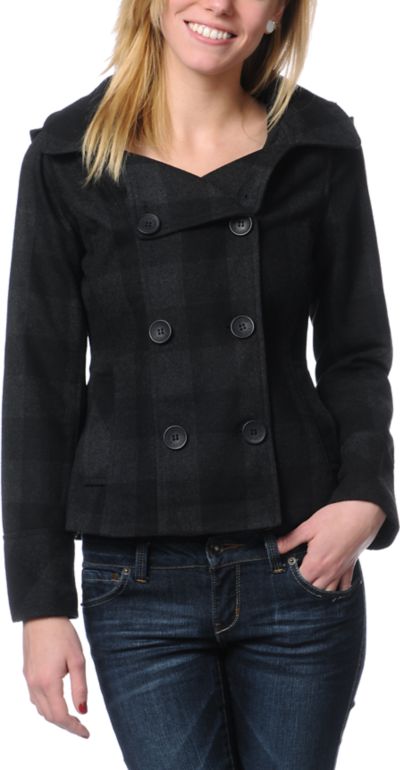 Empyre Girls Alchemy Charcoal & Black Buffalo Plaid Peacoat