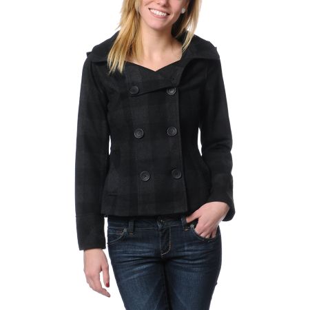 Empyre Girls Alchemy Charcoal & Black Buffalo Plaid Peacoat