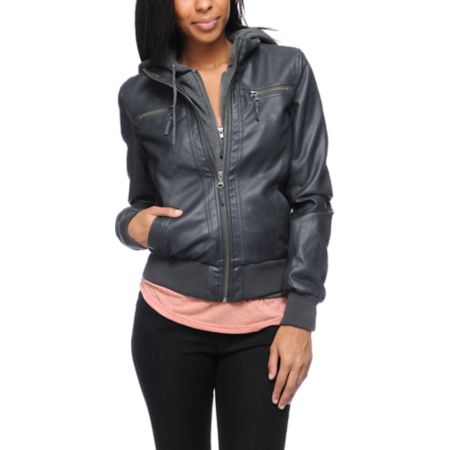 Empyre Girls Coven Charcoal Hooded Bomber Jacket
