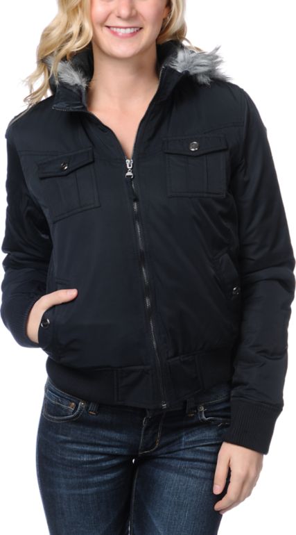 Empyre Girls Nomad Black Satin Bomber Jacket