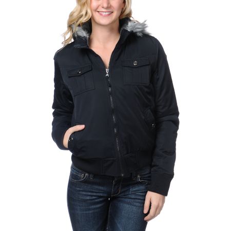 Empyre Girls Nomad Black Satin Bomber Jacket