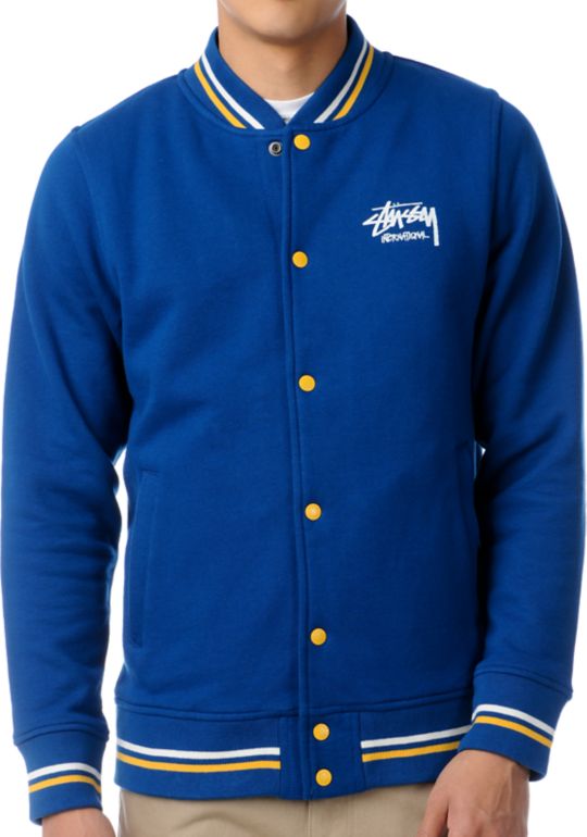 Stussy Blue Fleece Varsity Jacket