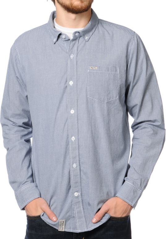 LRG CC Check Navy Woven Button Up Shirt