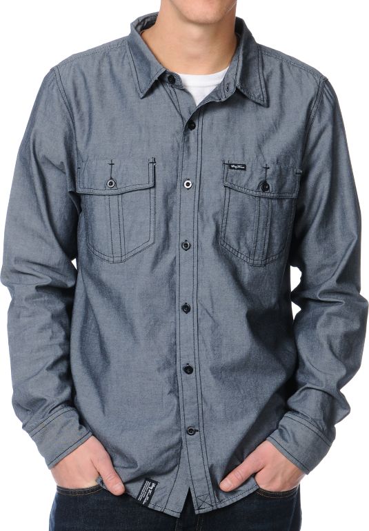 LRG Stay Peaking Black Chambray Button Up Shirt