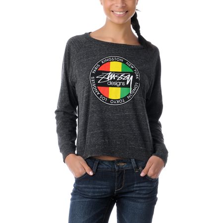 Stussy Girl Kingston Dot Charcoal Boyfriend Raglan Top
