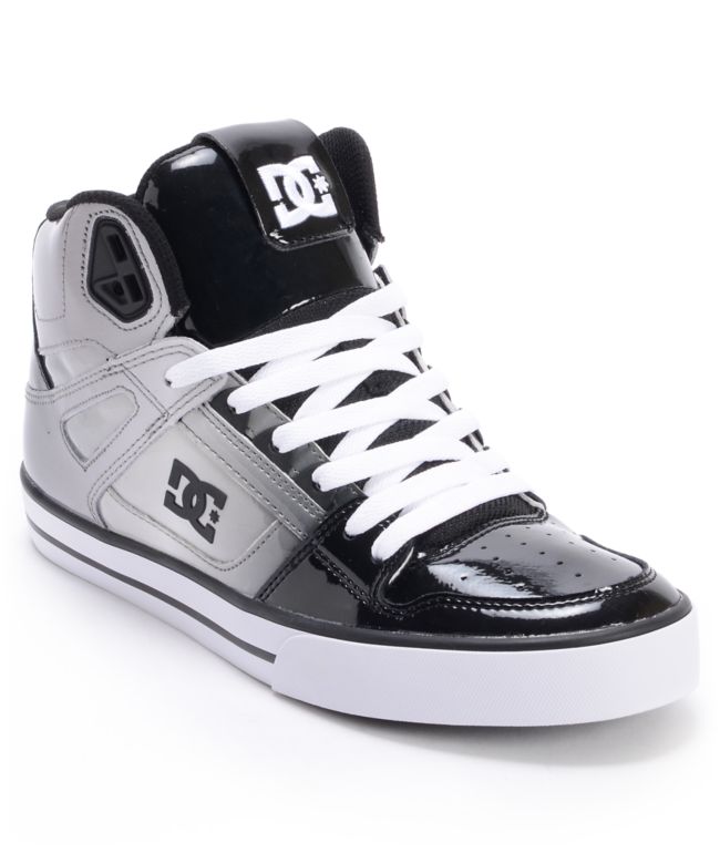 DC Spartan Hi Black Patent Leather & Grey Skate Shoe