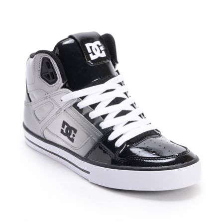 DC Spartan Hi Black Patent Leather & Grey Skate Shoe 