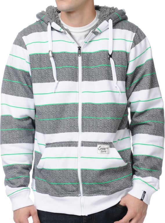 Empyre Nero White & Grey Striped Sherpa Fleece Hoodie