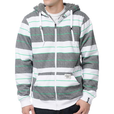 Empyre Nero White & Grey Striped Sherpa Fleece Hoodie