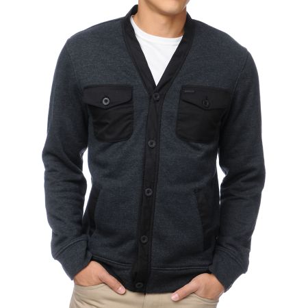 Dravus Mandigan Heather Black Fleece Cardigan Sweater