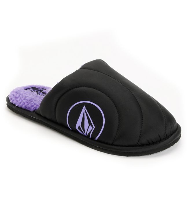 Volcom Girls Slacker Black & Purple Slippers