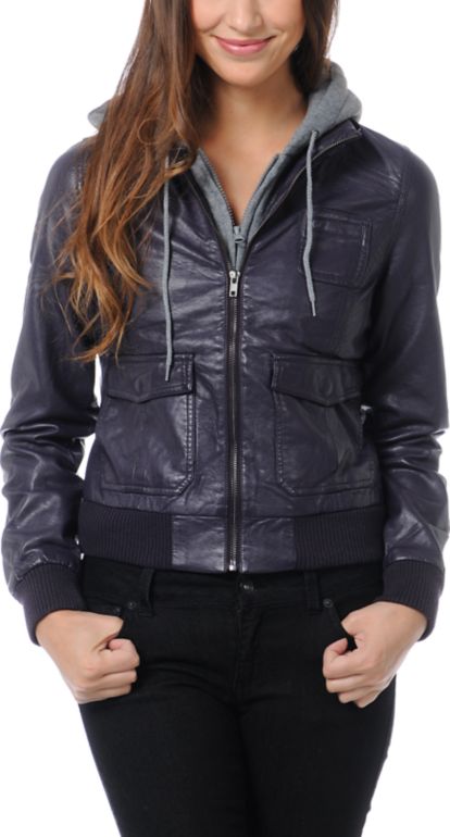 Thread and Supply Girls Purple Faux Leather Hooded Jacket
