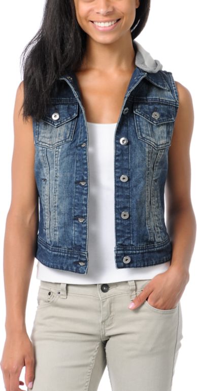 Thread and Supply Dark Blue Hooded Denim Vest Jacket