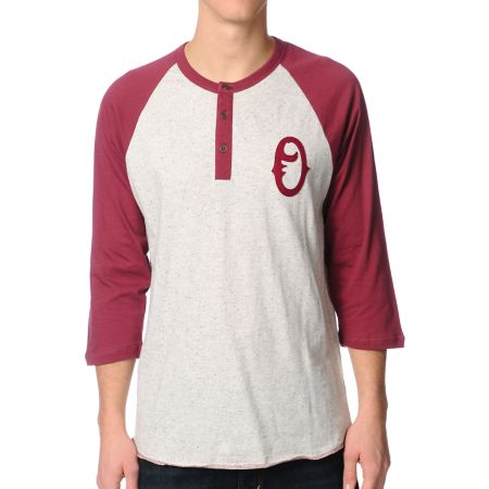 Obey Loaded Burgundy Henley Baseball Tee Shirt