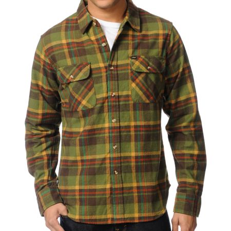 Obey Raymond Olive Plaid Flannel Button Up Shirt