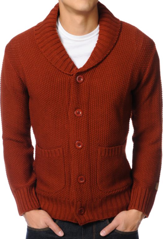 Obey Carver Dark Orange Cardigan Sweater