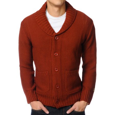 Obey Carver Dark Orange Cardigan Sweater