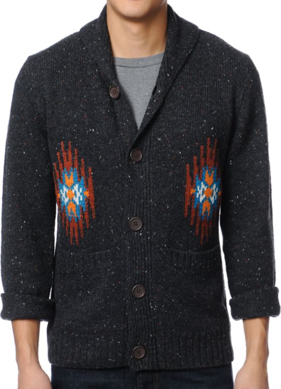 Obey Native Print Grey Cardigan Sweater