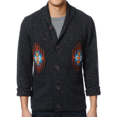 Obey Native Print Grey Cardigan Sweater