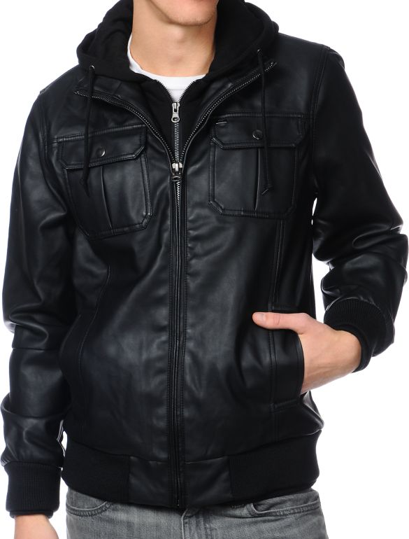 Obey Rapture Black Faux Leather Hooded Jacket