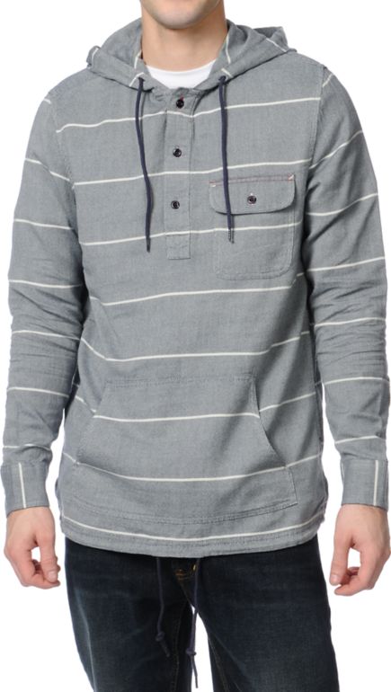 Altamont Vernon Henley Navy Striped Hooded Shirt