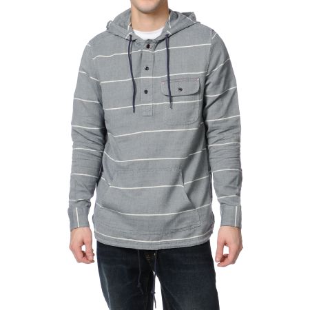 Altamont Vernon Henley Navy Striped Hooded Shirt