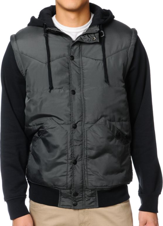 Dravus Plateau Charcoal & Black Hooded Vest Jacket