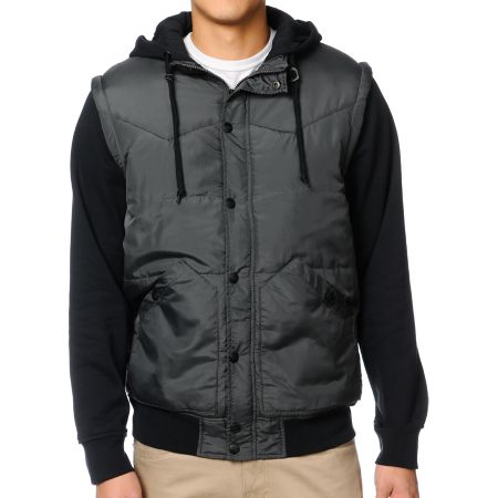 Dravus Plateau Charcoal & Black Hooded Vest Jacket