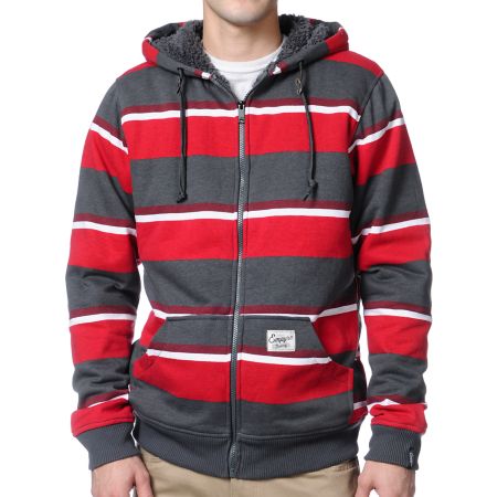 Empyre Mission Grey & Red Striped Zip Up Hoodie