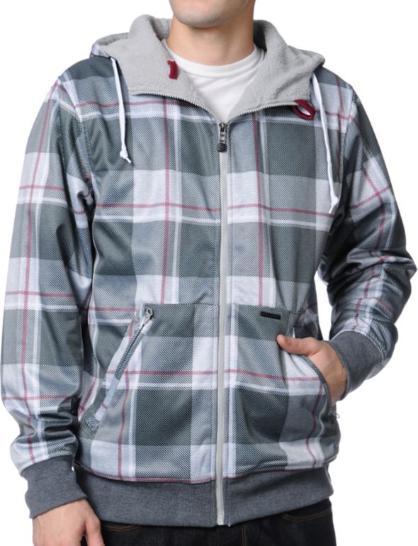 Empyre All Day Grey Plaid Zip Up Tech Fleece Jacket
