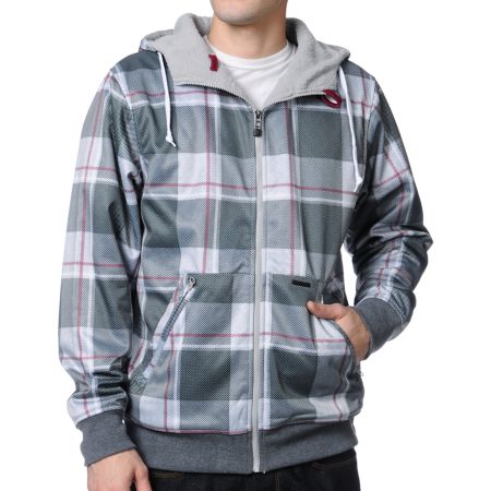 Empyre All Day Grey Plaid Zip Up Tech Fleece Jacket