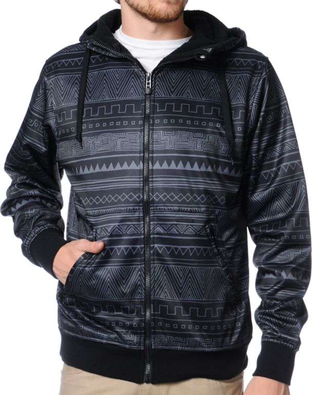 Empyre Reign Black Native Print Zip Up Tech Fleece Hoodie