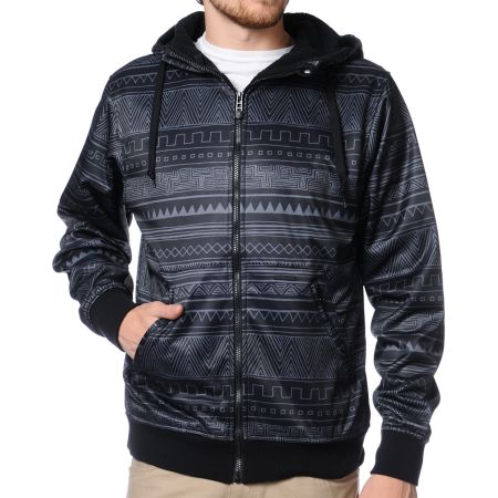 Empyre Reign Black Native Print Zip Up Tech Fleece Hoodie