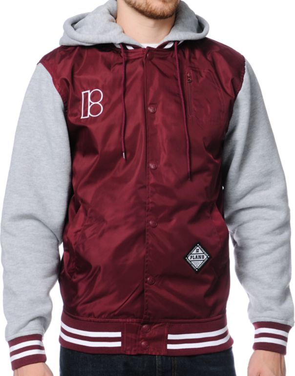 Plan B Scholar Burgundy Hooded Varsity Jacket