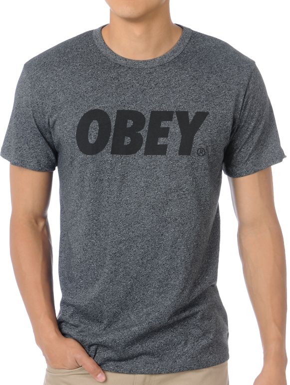Obey Font Mock Twist Heather Black Tee Shirt