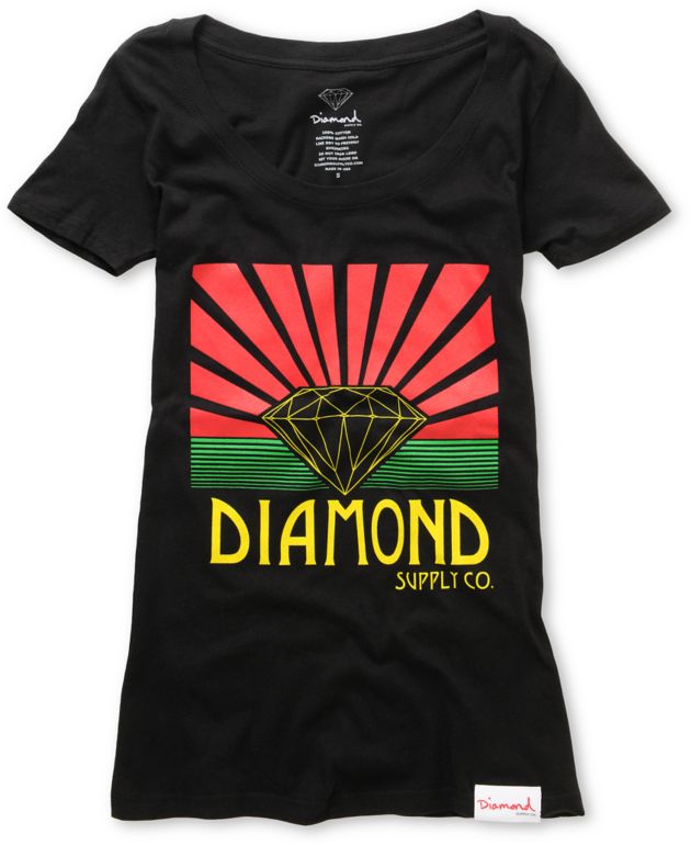 Diamond Supply Girls Shining Black Scoop Neck Tee Shirt