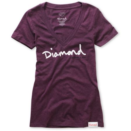 Diamond Supply Girls OG Script Purple V-Neck Tee Shirt