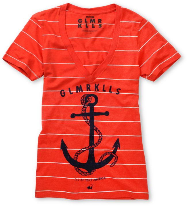 Glamour Kills Anchor Original Red V-Neck Tee Shirt