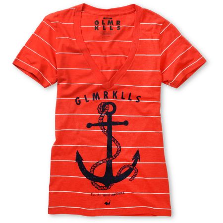 Glamour Kills Anchor Original Red V-Neck Tee Shirt