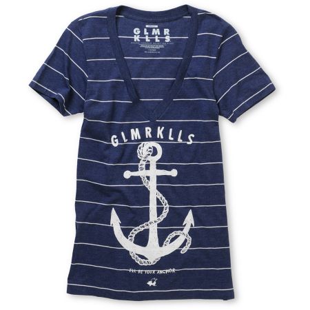 Glamour Kills Anchor Original Navy Blue V-Neck Tee Shirt