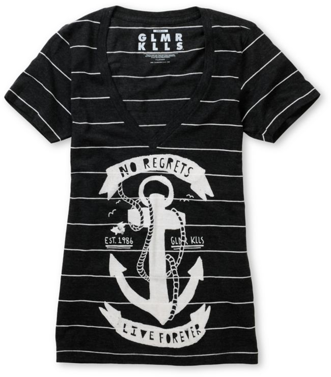 Glamour Kills Anchors Away Charcoal V-Neck Tee Shirt