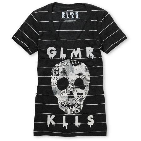 Glamour Kills Sweetest Fracture Charcoal Stripe V-neck Tee Shirt