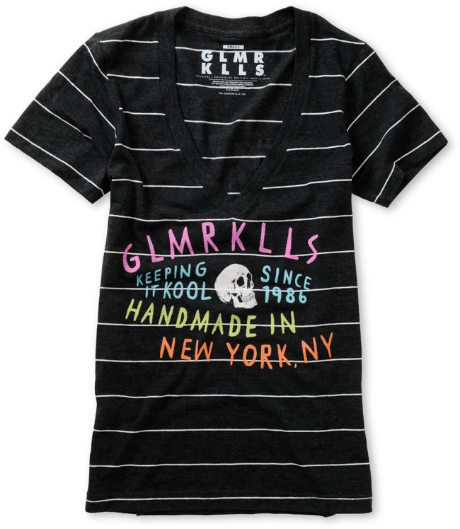 Glamour Kills Keep Cool Charcoal Stripe V-Neck Tee Shirt