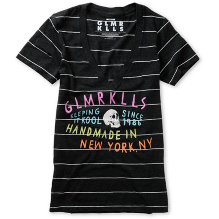 Glamour Kills Keep Cool Charcoal Stripe V-Neck Tee Shirt
