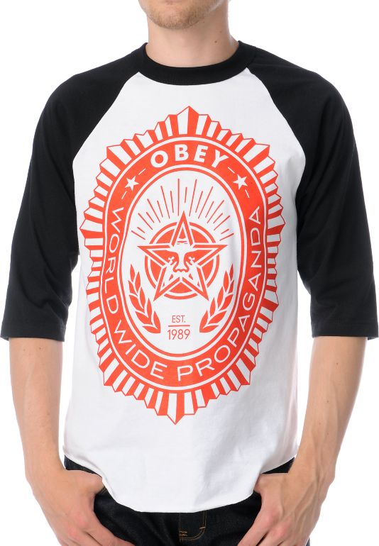 Obey Legion Black & White Baseball Tee Shirt