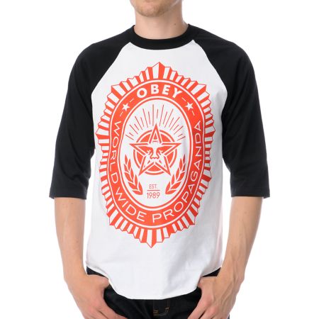 Obey Legion Black & White Baseball Tee Shirt
