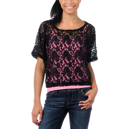 Lunachix Black Lace Crop Tee Shirt